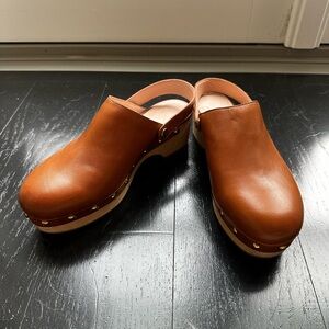 J Crew Brown Leather Clogs with Studded Details size 6.5